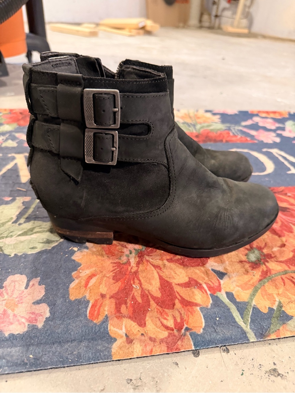 Sorel Black Nubuck Double-Buckle Ankle Booties